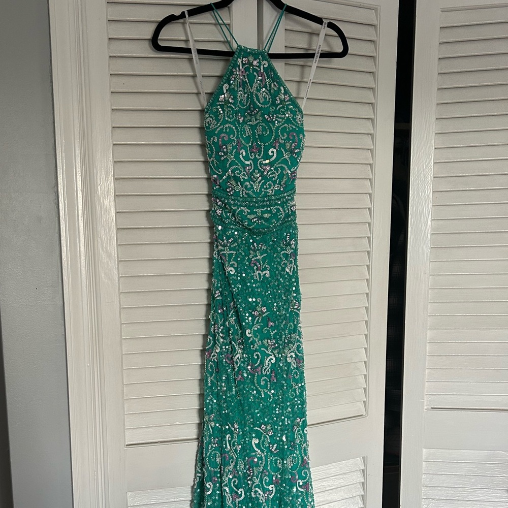 Elegant Teal Halter Dress